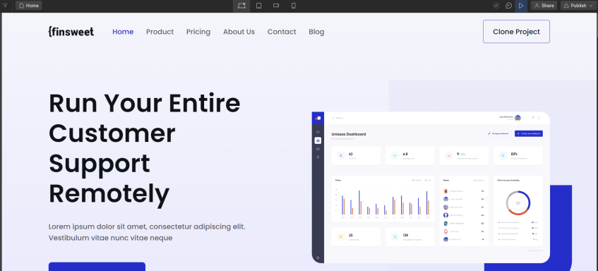 site clone project construit avec Webflow